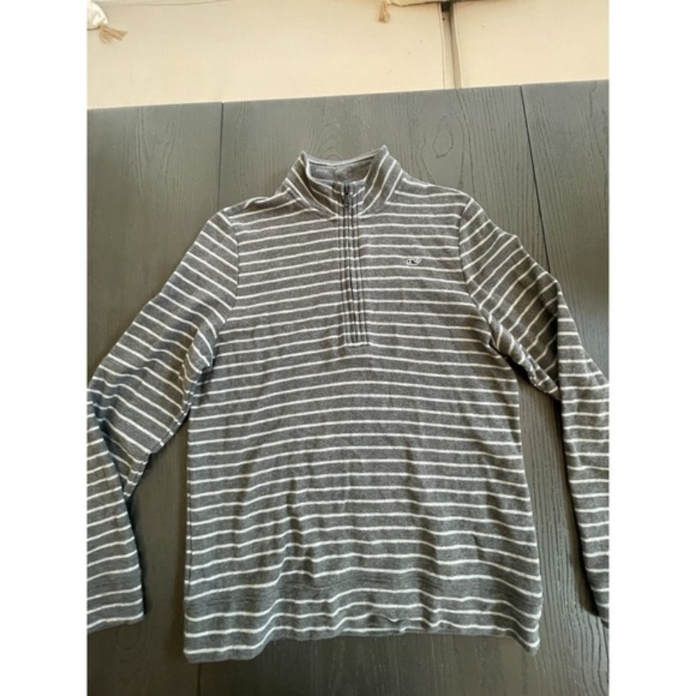 Vineyard Vines Grey Striped 1/4 Zip Boys Size L